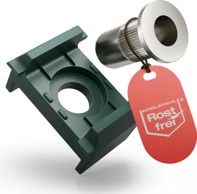 Produktbild von Qualinos Zaunhalter mit Haltenasen für 40 mm Pfosten & Nietmutter V2A (20 Stück) – Grün 6005 Doppelstabmattenzaun Befestigung ohne Plättchen