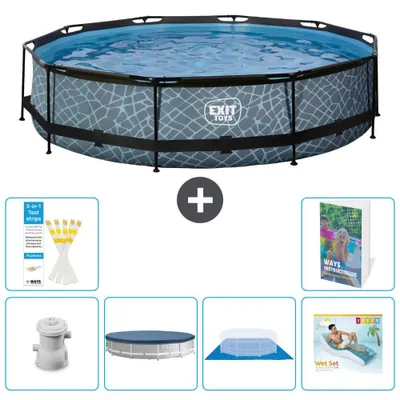 Immagine prodotto di Piscina a sfioro "Exit Pool Rund" - Design effetto pietra - 360x76 cm - 5 pezzi - Modello S322