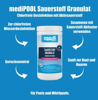 Produktbild von Mega Sparset XL mediPOOL Sauerstoff Granulat 6x 1 kg und Sauerstoff-Aktivator mit Algenschutz 2x 1 L