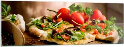 Produktbild von Bilder auf glas - Pizza Vegetarier Italien Essen - 160x50cm - Glasbilder - Wandbilder - Kunstdruck - zum Aufhängen bereit - Wanddekoration aus Glas - Glas Bilder - Wandbild auf Glas - GAB160x50-2540