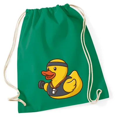 Produktbild von Huuraa Turnbeutel Quietscheente Fitness-Trainer Gummiente Coach 12 Liter Kelly Green Baumwolle Rucksack Geschenkidee