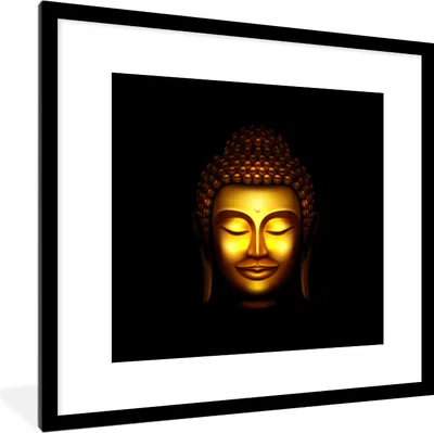 Produktbild von MuchoWow® MuchoWow® Gerahmtes Poster Buddha - Gesicht - Gold 40x40 cm - Poster mit zchwarzem Bilderrahmen - Poster - Plakat im Rahmen