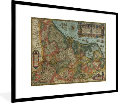 Produktbild von MuchoWow® Gerahmtes Poster Historische Karte der Niederlande 80x60 cm - Poster mit Schwarzem Bilderrahmen Wandposter Rahmen Foto Bilder - Schlafzimmer-Dekorationen - Fotoposter