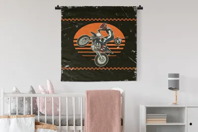Produktbild von MuchoWow® Wandteppich Wandbehang Jahrgang - Motorrad - Design 90x90 cm Tapisserie Dekoration Wandtuch - Wandaufhänger