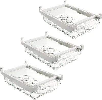 Image de lot de 3 bacs à oeufs pour réfrigérateur sans couvercle | Organiseur universel pour réfrigérateur pour 15 oeufs | Tiroir supplémentaire pour le réfrigérateur | Boîte de rangement compartiment réfrigérateur | Tiroir coulissant transparent