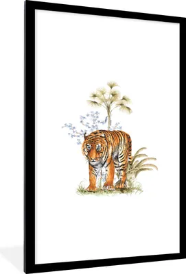Produktbild von MuchoWow® MuchoWow® Gerahmtes Poster Tiger - Pflanze - Bild 60x90 cm - Poster mit zchwarzem Bilderrahmen - Dekoration - Wandposter Wohnzimmer - Hochwertig