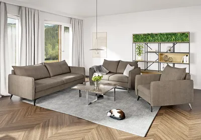 Produktbild von S-STYLE MÖBEL - Helix - Moderne Polstergarnitur 3+2+1 mit Schwarz Metall Füßen aus Dunkelbeige Luxusmikrofaser, B/T/H: 3er - 199 cm / 91 cm/ 86 cm