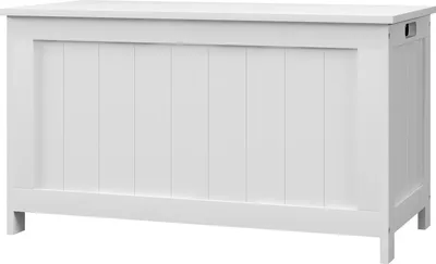 Produktbild von Truhe, Aufbewahrungsbox, Auflagenbox Mit Griff, Gerätetruhe Mit Deckel, Für Wohzimmer, Schlafzimmer, Weiß, 81 X 40 X 46 Cm