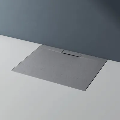 Image de doporro Receveur de Douche à Carreler à Poser en Solid Surface Bac à douche Rectangulaire Extraplat Gris avec Bonde Design Lyra 100x80x3cm