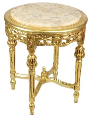 Produktbild von Casa Padrino Barock Beistelltisch mit cremefarbener Marmorplatte Rund Gold 50 x 45 cm Antik Stil