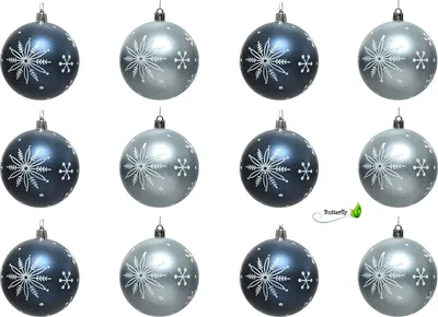 Produktbild von Weihnachtskugeln Kunststoff Muster Schneeflocken 8cm blau Mix, 12 Set