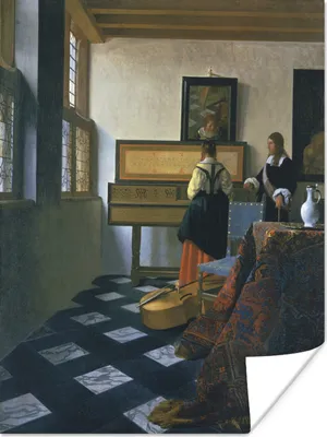 Produktbild von MuchoWow® Poster Die Musikstunde - Johannes Vermeer 60x80 cm - Schlafzimmer Dekoration