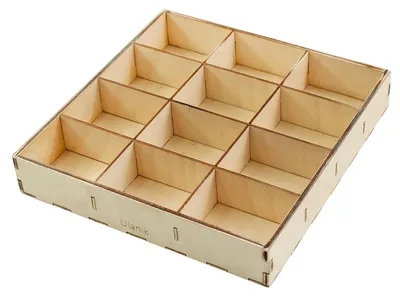 Holz-Organizer mit 12 Fächern, 25,5 x 25 x 4,3 cm, natur
