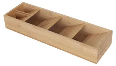Produktbild von Relaxdays Besteckorganizer, 5 Fächer, Besteckkasten platzsparend, HBT 6x40x12cm, Besteckeinsatz Schublade, Bambus, natur