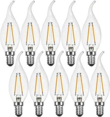 Produktbild von 10 x LED Filament Kerze Windstoß 2W wie 25W klar E14 220lm Glühlampe Glühbirne warmweiß 2700K
