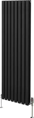 Zdjęcie produktu dla Owalny grzejnik rurowy z chromowanymi zaworami termostatycznymi - 1600 mm x 480 mm - Czarny