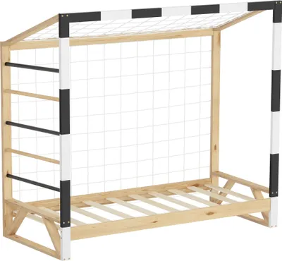 Produktbild von ML-Design Kinderbett Fußballtor 80x160 cm Holzbett mit Lattenrost Kletterleiter & Netz Jugendbett aus Kiefernholz Einzelbett für Kinder Handballtor