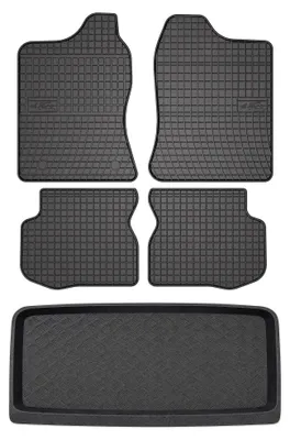 Image de Tapis en caoutchouc + bac de coffre pour Suzuki Jimny 1998-2007 – 5 pièces, noirs, sur mesure