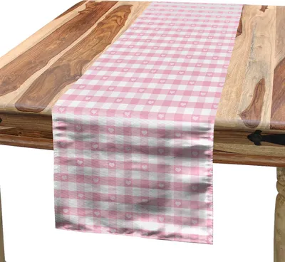 Produktbild von ABAKUHAUS Kariert Tischläufer, Schöne romantische Muster mit niedlichen kleinen Herzen Kinder Kinder Girlish Design, 40 x 225 cm, Baby Pink Weiß