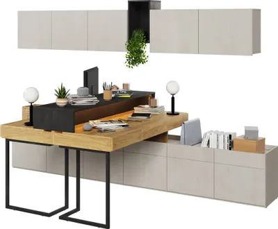 Produktbild von Furniture24 Wohnwand TEEN FLEX SET-04A für Jugendzimmer Kommoden 2 Schreibtische Hängeschrank Led Licht