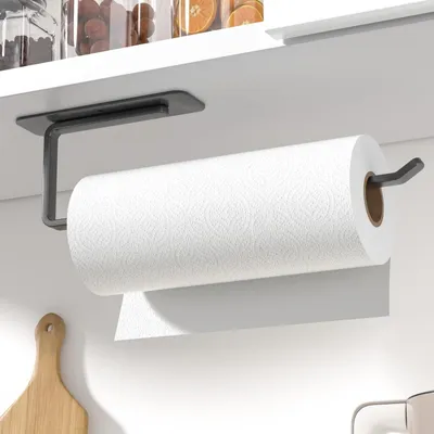 Produktbild von Küchenrollenhalter Papierrollenhalter Küchenpapierhalter - Aluminium - 31 cm - Ohne Bohren oder Bohren - Schwarz