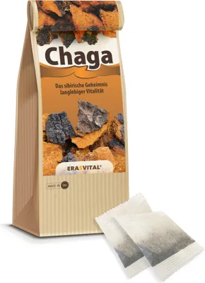 Produktbild von Chaga-Pilz portioniert in 120 Beuteln je 1g natürlich wild gesammelt Qualität vom Fachhandel inkl. Broschüre mit vielen Rezepten