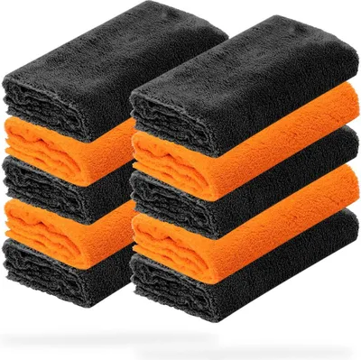 Produktbild von detailmate 10er Set Mikrofasertücher - 40x40cm, 550 GSM - Mikrofaser Poliertücher 5x schwarz, 5x orange