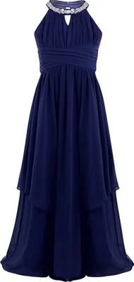Produktbild von Mädchen Prinzessin Abendkleid Gr. 116 Cm Neckholder Strass Blumenmädchenkleid Hochzeit Partykleid Lang Faltenrock