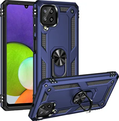 Image de Étui pour Samsung Galaxy A22 4G étui de protection militaire double couche avec support d'anneau et support bleu