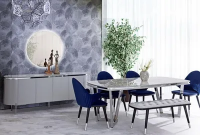Produktbild von Esszimmer Set Besteht aus Esstisch 4x Stühle Spiegel Anrichte Bank  8tlg