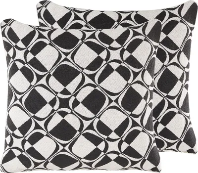 Produktbild von BELIANI Dekokissen 2er Set Schwarz / Weiß Baumwolle mit Polyester-Füllung 45x45 cm geometrisches Muster Accessories Wohn- u. Schlafzimmer