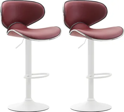 Produktbild von CLP 2er Set Barhocker Las Vegas V2 Kunstleder mit Fußstütze bordeauxrot Gestell Farbe weiß
