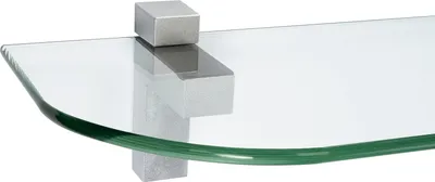 Produktbild von Glasregal 6mm + Clip QUADRO, Befestigungsclip :Quadro Silbermatt, Nachbildung:Klar, Größe :90 x 15 cm