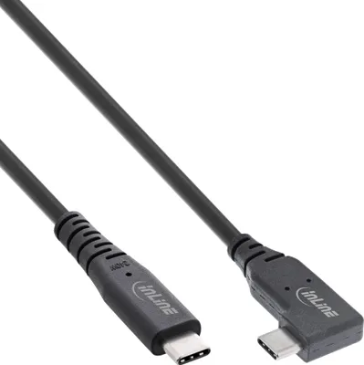Image de InLine® Câble USB4, USB-C unilatéral coudé, PD 240W 8K60Hz, TPE noir, 2m