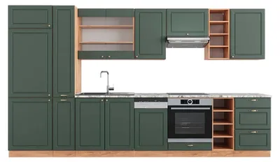 Produktbild von Küchenzeile Vicco Fame-Line Grün-Gold Landhaus/Goldkraft Eiche 355 cm , AP Marmor, Model 49319
