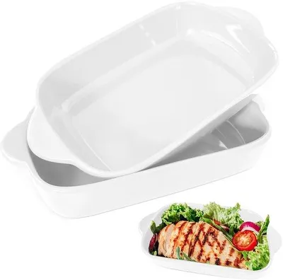 Image de Ibenzoa® : Lot de 2 plats à gratin en céramique, rectangulaires avec poignées, dimensions 23 x 13 x 4,5 cm – adaptés au four, au micro-ondes, au congélateur et au lave-vaisselle