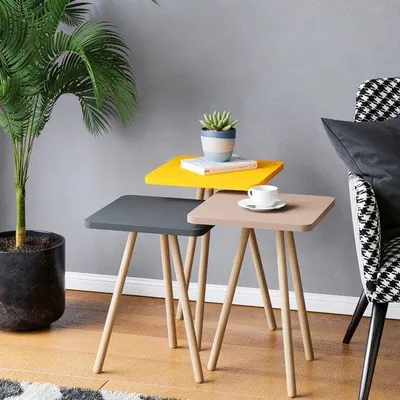 Image de Ensemble de 3 tables d'appoint roses, empilables, carrées, 34 x 34 cm, multicolores