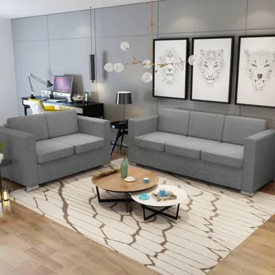 Zdjęcie produktu dla vidaXL Dwuczęściowa sofa z tkaniny w kolorze jasnoszarym