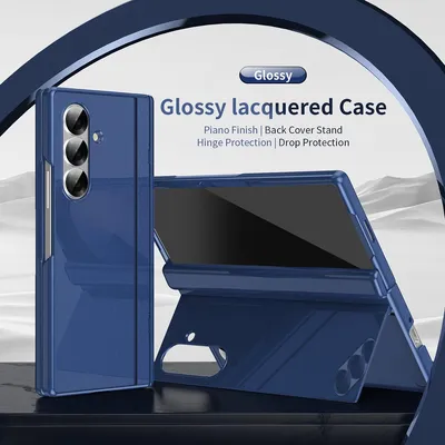 Image de Etui pour Samsung Galaxy Z Fold 7 avec support magnétique, protection de la charnière, film pour écran et housse PC rigide Bleu