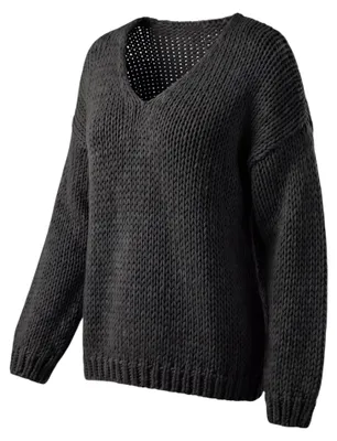 Produktbild von Strickpullover Damen warmer Grobstrickpulli 38 40 42 Langarmshirt V-Ausschnitt