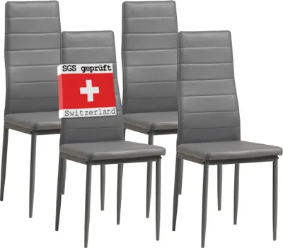 Produktbild von Albatros Esszimmerstühle MILANO 4er Set, Grau - Polsterstuhl mit Kunstleder-Bezug, Modernes Stilvolles Design am Esstisch - Küchenstuhl oder Stuhl Esszimmer mit hoher Belastbarkeit bis 110kg