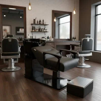 Produktbild von Rückenwaschbecken Aurora für Friseur- & Barbersalon mit verstellbarem Keramikbecken, inkl. Armatur und Handbrause