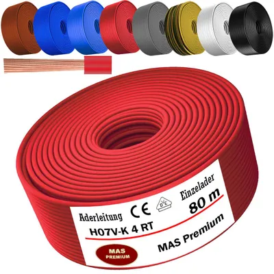 Image de Câble d'alimentation de 80 mètres, type H07 V-K RT, 1x4 mm², rouge, monoconducteur, flexible