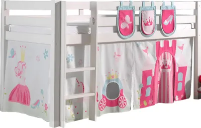 Produktbild von Vipack Spielbett Pino, Liegefläche 90x200 cm mit Textilset Vorhang und 3 Taschen "Princes"