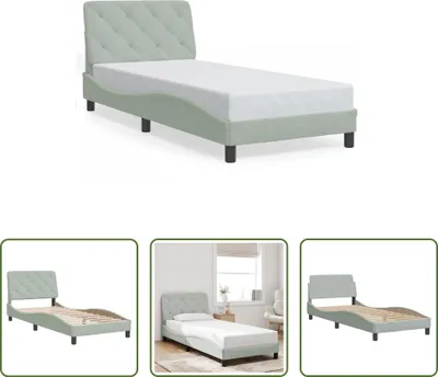 Produktbild von The Living Store Bettgestell mit Kopfteil Hellgrau 90x200 cm Samt