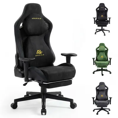 Produktbild von Gaming-Sessel ergonomisch aus atmungsaktivem WildKunstleder-Stoff, drehbarer Schreibtischstuhl mit stufenlos verstellbarer Rückenlehne und Fußstütze,