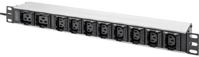 Zdjęcie produktu dla Digitus Listwa zasilająca z profilem aluminiowym, 10 gniazd, przewód zasilający 2 m, wtyczka IEC C20, 1U, Jednofazowy, Aluminium, Plastik, 10 x gniazdo sieciowe, C13 panel, C19 panel, C20 panel