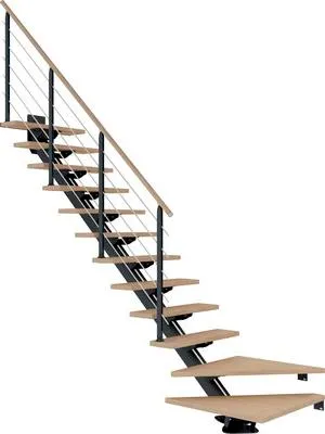 Produktbild von Pertura Mittelholmtreppe Zelos Eiche Leimholz Anthrazit 1/4 gewendelt unten links/rechts 75 cm 12 Stufen / 13 Steigungen