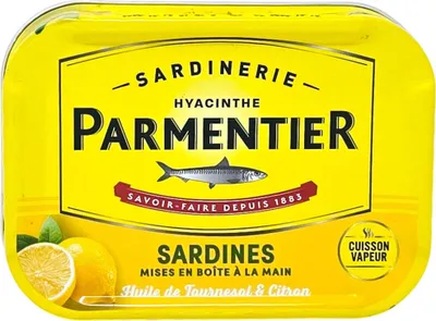 Obrázok produktu pre Sardinerie Parmentier Francúzske sardinky: Citrón a slnečnicový olej, čerstvo ulovené