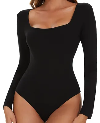 Image de Solidchoice - Body manches longues pour femmes, col carré